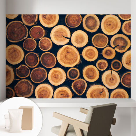 Tapete Tapete Vliestapete mit Kleber - Fototapete mit Motiv - Wandtapete modern - Wanddeko Holzkreise 104x70 cm (1/5)