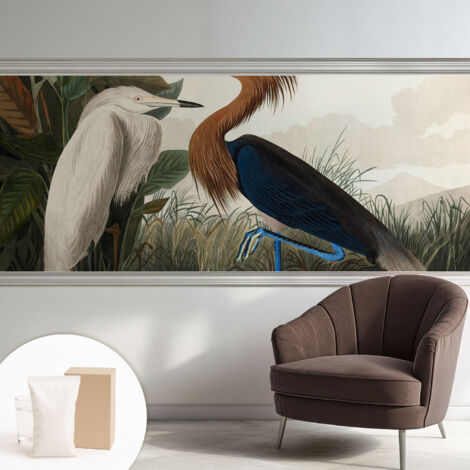 Fototapete Tapete Vliestapete mit Kleber - trendige Wanddeko - Schlafzimmer - Wohnzimmer Vögel in Pflanzen 250x104 cm (1/5)