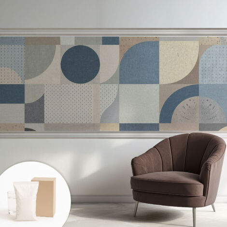 Fototapete - Tapete Vliestapete mit Kleber - Wandtapete Moderne Wandbild Schlafzimmer Wohnzimmer Geometrisches Mosaik 250x104 cm