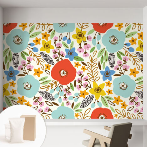 Tapete Vliestapete mit Kleber - abwaschbar - Arbeitszimmer - Esszimmer- Top Qualität Blumenmuster 152x104 cm (1/5)