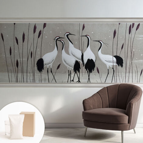 Tapete Dekorative Vliestapete mit Klebe für Wand - Mustertapete - moderne Einrichtung - für Büro Kranichschwarm 250x104 cm (1/5)