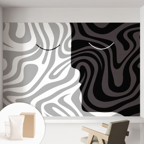 Fototapete Tapete Vliestapete mit Kleber - trendige Wanddeko - Schlafzimmer - Wohnzimmer Abstrakte Gesichter 152x104 cm (1/5)