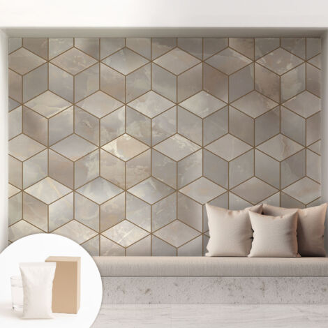 Fototapete Tapete Vliestapete mit Kleber - trendige Wanddeko - Schlafzimmer - Wohnzimmer Geometrisches Mosaik 208x146 cm (1/5)