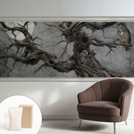 Tapete Vliestapete mit Kleber Wandtapete modern - Tapete mit Motiv - Tapete Schlafzimmer Geheimnisvolle Eule 250x104 cm (1/5)