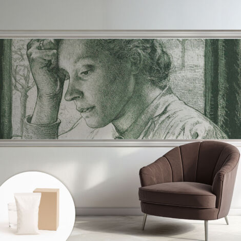 Tapete Vliestapete mit Kleber - modernes Design - Wohnungsdeko - geruchslos - langlebig Nachdenkliche Frau 250x104 cm (1/5)