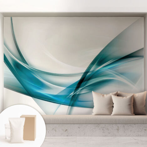 Fototapete Tapete Vliestapete mit Kleber - trendige Wanddeko - Schlafzimmer - Wohnzimmer Blaue Wellen 208x146 cm (1/5)