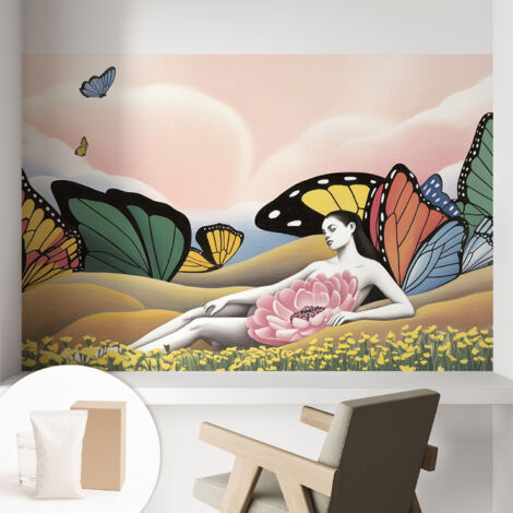 Tapete Vliestapete mit Kleber - Wanddekoration Wohnzimmer - Tapete Schlafzimmer Schmetterlingswiese 104x70 cm (1/5)