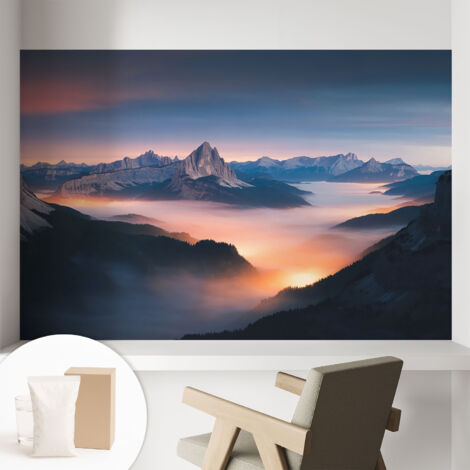 Tapete Dekorative Vliestapete mit Klebe für Wand - Mustertapete - moderne Einrichtung - für Büro Aufgehende Sonne 104x70 cm (1/5)