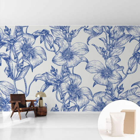 Tapete Dekorative Vliestapete mit Klebe für Wand - Mustertapete - moderne Einrichtung - für Büro Blumige Zweige 416x254 cm (1/5)