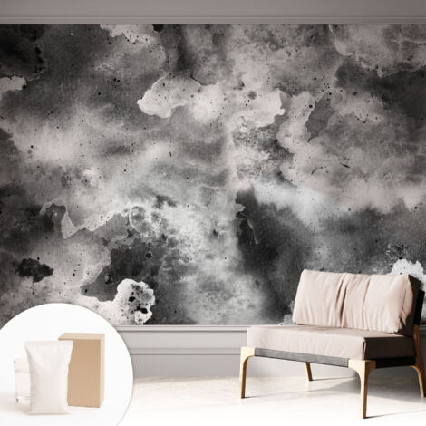 Tapete Vliestapete mit Kleber - Wandgestaltung - Tapete Wohnzimmer - Flur Eingangsbereich Graue Wolken 312x219 cm (1/5)