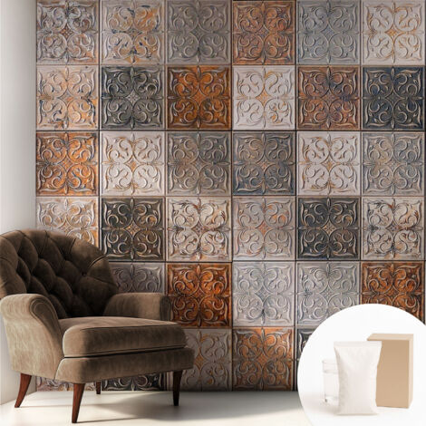Tapete Dekorative Vliestapete mit Klebe für Wand - Mustertapete - moderne Einrichtung - für Büro Ornamentale Fliesen 250x250 cm