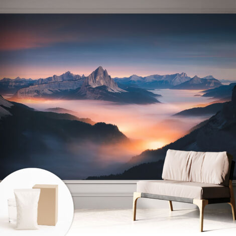 Tapete Dekorative Vliestapete mit Klebe für Wand - Mustertapete - moderne Einrichtung - für Büro Aufgehende Sonne 312x219 cm (1/5)