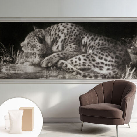 Tapete Vliestapete mit Kleber - abwaschbar - Arbeitszimmer - Esszimmer- Top Qualität Ruhender Leopard 250x104 cm (1/5)