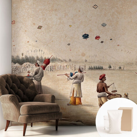 Tapete Vliestapete mit Kleber- abwaschbar - Raumgestaltung  Schlafzimmer Wohnzimmer Tapete Steigende Drachen 250x250 cm (1/5)