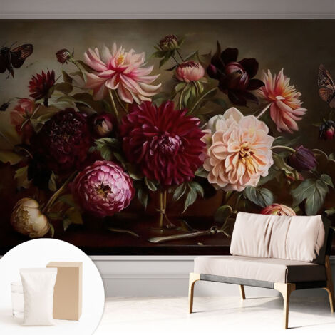 Fototapete Tapete Vliestapete mit Kleber Büro Wandgestaltung - Wanddekoration Wohnzimmer Blumige Pracht 312x219 cm