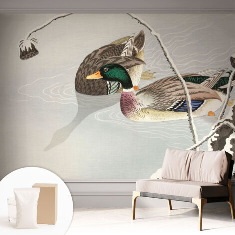Tapete Dekorative Vliestapete mit Klebe für Wand - Mustertapete - moderne Einrichtung - für Büro Ruhige Enten 312x219 cm (1/5)