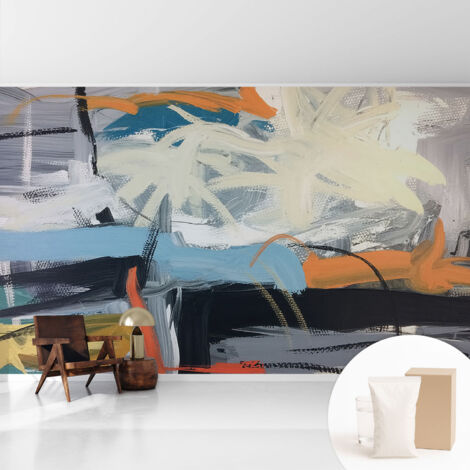 Tapete Vliestapete mit Kleber - abwaschbar - Arbeitszimmer - Esszimmer- Top Qualität Farbenfrohe Abstraktion 416x254 cm (1/5)
