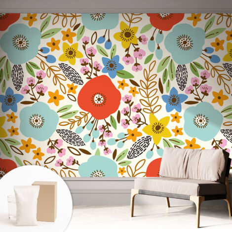 Tapete Dekorative Vliestapete mit Klebe für Wand - Mustertapete - moderne Einrichtung - für Büro Blumenmuster 312x219 cm (1/5)
