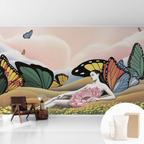 Tapete Tapete Vliestapete mit Kleber - Fototapete mit Motiv - Wandtapete modern - Wanddeko Schmetterlingswiese 416x254 cm (1/5)