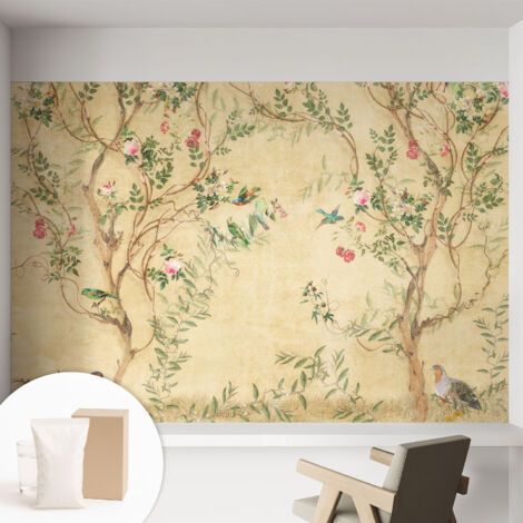 Tapete Vliestapete mit Kleber - abwaschbar - Tapete mit Motiv - trendige Wanddeko - elegant Fototapete Blumenakzente 152x104 cm (1/5)
