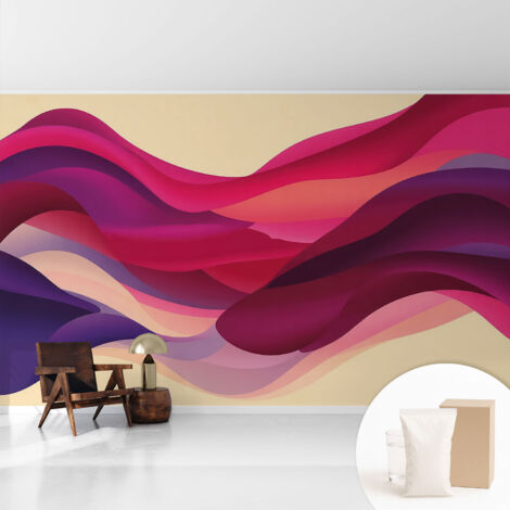 Tapete Vliestapete mit Kleber - abwaschbar - Arbeitszimmer - Esszimmer- Top Qualität Fließende Wellen 416x254 cm (1/5)