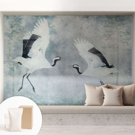 Tapete Vliestapete mit Kleber - abwaschbar - Tapete mit Motiv - trendige Wanddeko - elegant Fototapete Harmonische Kraniche 208x146 cm