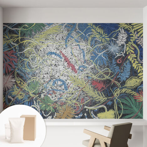 Tapete Vliestapete mit Kleber modern Wohnzimmer - Wanddeko Schlafzimmer - Tapete mit Motiv Pflanzliche Wirbel 152x104 cm (1/5)