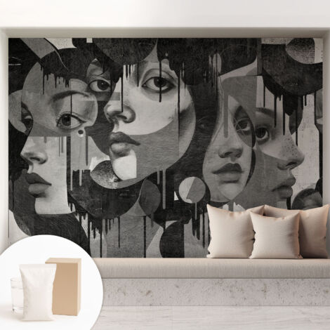 Tapete Vliestapete mit Kleber - Wandgestaltung - Tapete Wohnzimmer - Flur Eingangsbereich Weibliche Gesichter 208x146 cm (1/5)