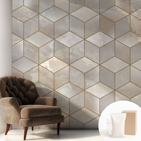 Tapete Vliestapete mit Kleber Wandtapete modern - Tapete mit Motiv - Tapete Schlafzimmer Geometrisches Mosaik 250x250 cm (1/5)