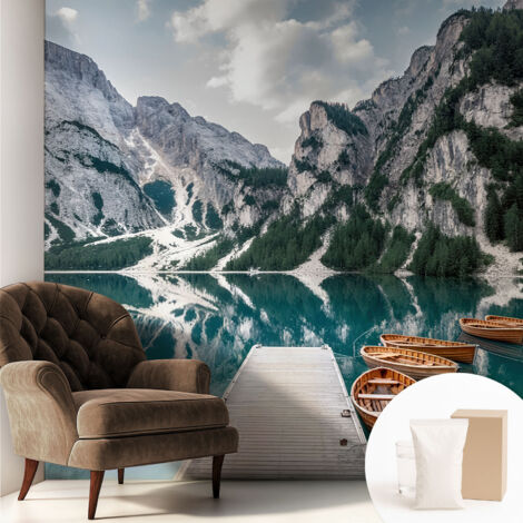 Tapete Vliestapete mit Kleber - Fototapete mit Motiv - Wandtapete modern - Wandgestaltung Bergpanorama 250x250 cm (1/5)