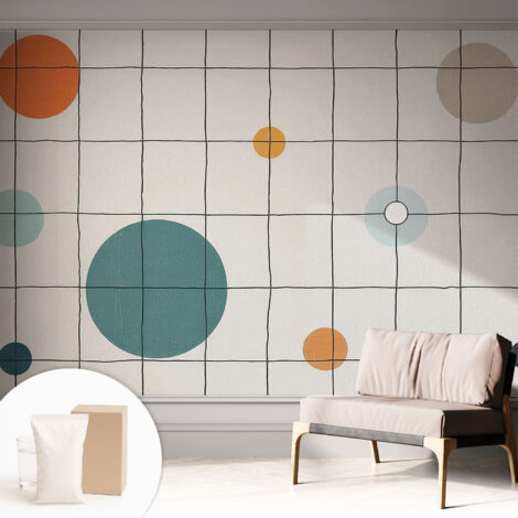 Tapete Vliestapete mit Kleber - Wandgestaltung - Tapete Wohnzimmer - Flur Eingangsbereich Bunte Kreise 312x219 cm (1/5)