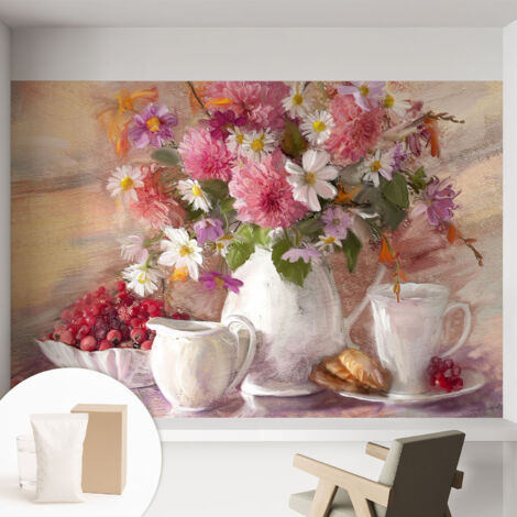 Fototapete Tapete Vliestapete mit Kleber - trendige Wanddeko - Schlafzimmer - Wohnzimmer Wiesenblumen 152x104 cm (1/5)