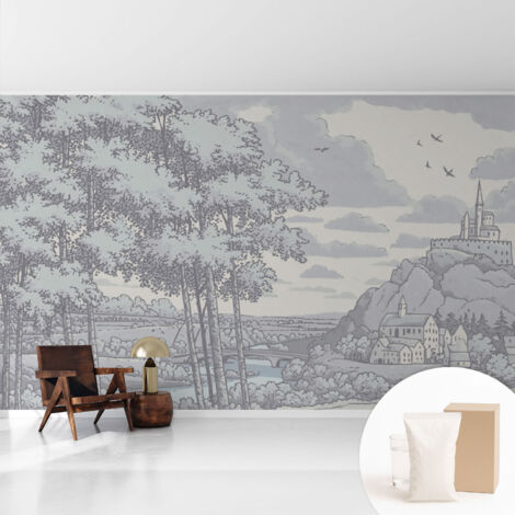 Tapete Dekorative Vliestapete mit Klebe für Wand - Mustertapete - moderne Einrichtung - für Büro Märchenhafte Landschaft 416x254 cm (1/5)