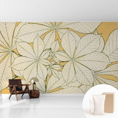 Tapete Vliestapete mit Kleber- abwaschbar - Raumgestaltung Schlafzimmer Wohnzimmer Tapete Kastanienblätter 416x254 cm (1/5)