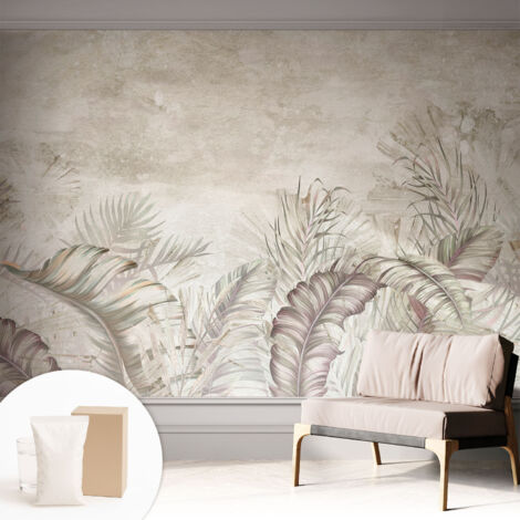 Fototapete Vliestapete mit Kleber - modern Wohnzimmer - Wanddekoration - einfach anzubringen Dekorative Blätter 312x219 cm (1/5)