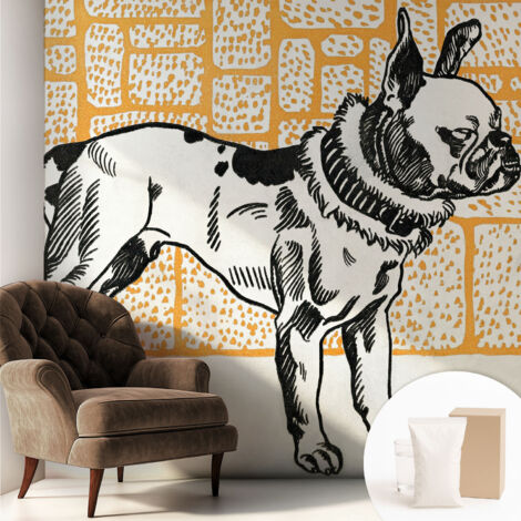 Fototapete Tapete Vliestapete mit Kleber Büro Wandgestaltung - Wanddekoration Wohnzimmer Retro-Hund 250x250 cm (1/5)