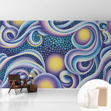 Fototapete Tapete Vliestapete mit Kleber - trendige Wanddeko - Schlafzimmer - Wohnzimmer Bunte Wirbel 416x254 cm (1/5)
