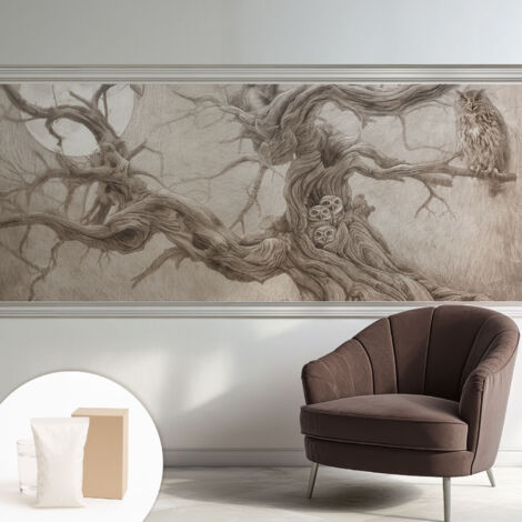 Tapete Vliestapete mit Kleber - abwaschbar - Arbeitszimmer - Esszimmer- Top Qualität Nachtvögel 250x104 cm (1/5)