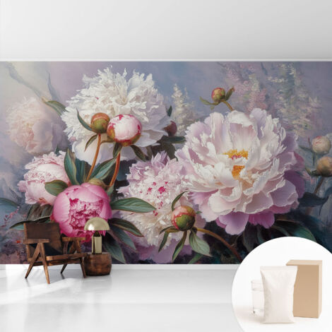 Tapete Tapete Vliestapete mit Kleber - Fototapete mit Motiv - Wandtapete modern - Wanddeko Pfingstrosenstrauß 416x254 cm (1/5)