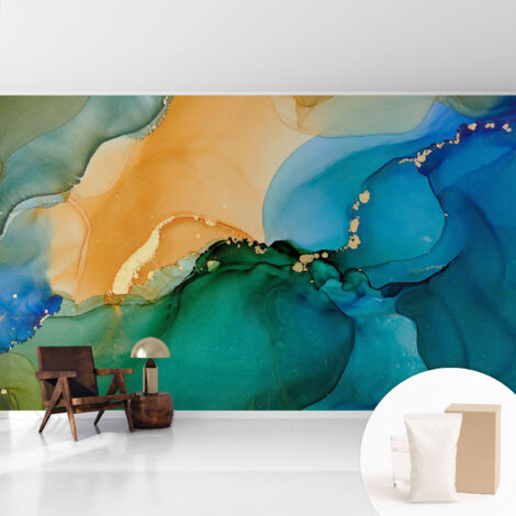 Tapete Vliestapete mit Kleber - Fototapete mit Motiv - Wandtapete modern - Wandgestaltung Bunte Wellen 416x254 cm (1/5)