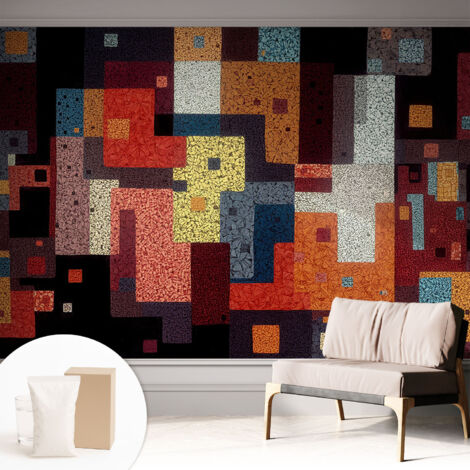 Fototapete Tapete Vliestapete mit Kleber - trendige Wanddeko - Schlafzimmer - Wohnzimmer Bunte Formen 312x219 cm (1/5)