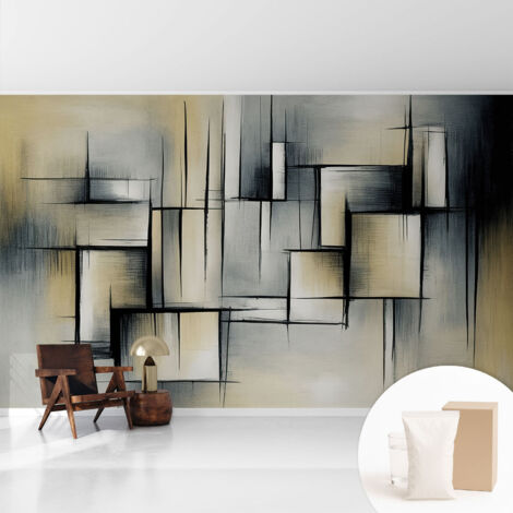 Tapete Dekorative Vliestapete mit Klebe für Wand - Mustertapete - moderne Einrichtung - für Büro Abstrakte Geometrie 416x254 cm (1/5)