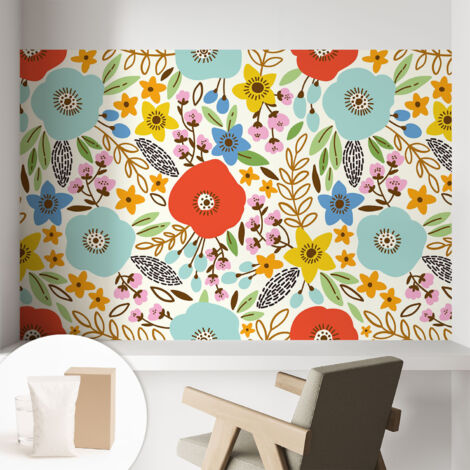 Tapete Dekorative Vliestapete mit Klebe für Wand - Mustertapete - moderne Einrichtung - für Büro Blumenmuster 104x70 cm (1/5)