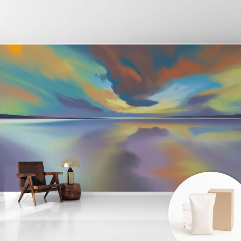 Fototapete Vliestapete mit Kleber - modern Wohnzimmer - Wanddekoration - einfach anzubringen Regenbogenfarbener Sonnenuntergang 416x254 cm (1/5)