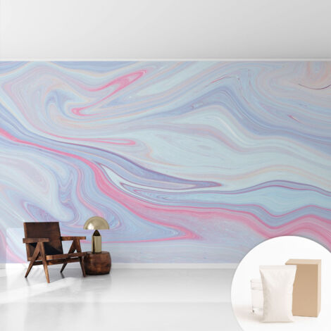 Tapete Vliestapete mit Kleber - abwaschbar - Arbeitszimmer - Esszimmer- Top Qualität Pastellfarbener Wirbel 416x254 cm (1/5)