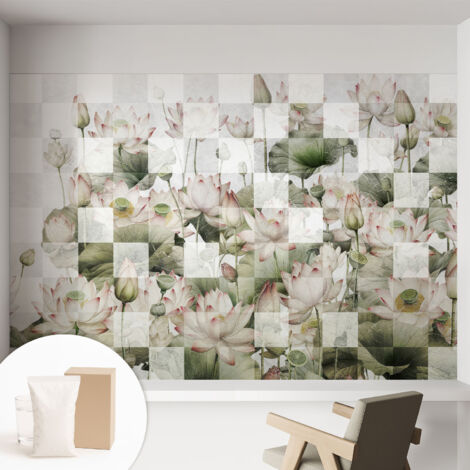 Tapete Vliestapete mit Kleber modern Wohnzimmer - Wanddeko Schlafzimmer - Tapete mit Motiv Lotusmuster 152x104 cm (1/5)