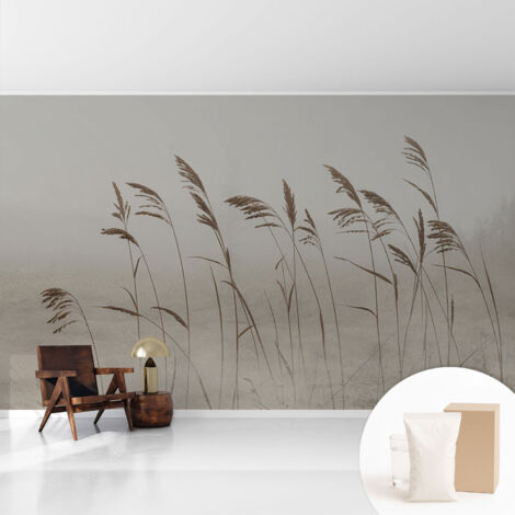Tapete Vliestapete mit Kleber - abwaschbar - Arbeitszimmer - Esszimmer- Top Qualität Gräser im Nebel 416x254 cm (1/5)