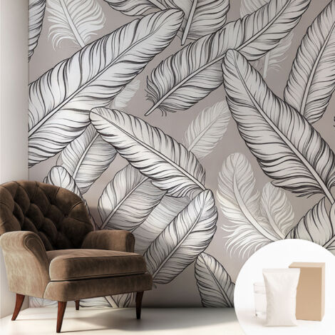 Tapete Vliestapete mit Kleber - Wanddekoration Wohnzimmer - Tapete Schlafzimmer Zarte Federn 250x250 cm (1/5)