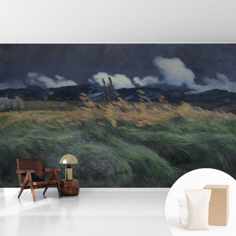 Tapete Vliestapete mit Kleber - Wanddekoration Wohnzimmer - Tapete Schlafzimmer Wehendes Gras 416x254 cm (1/5)