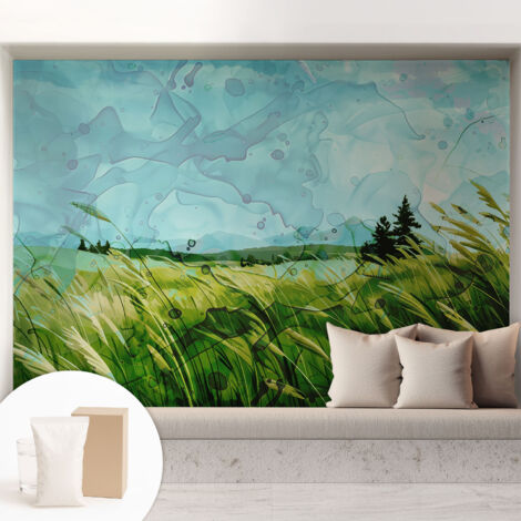Tapete Vliestapete mit Kleber - Wanddekoration Wohnzimmer - Tapete Schlafzimmer Grüne Landschaften 208x146 cm (1/5)
